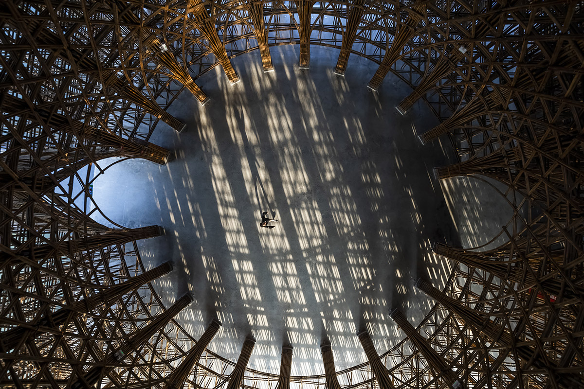 VTN Architects built welcome center with bamboo grid made from 42,000 bamboo culms in Vietnam 