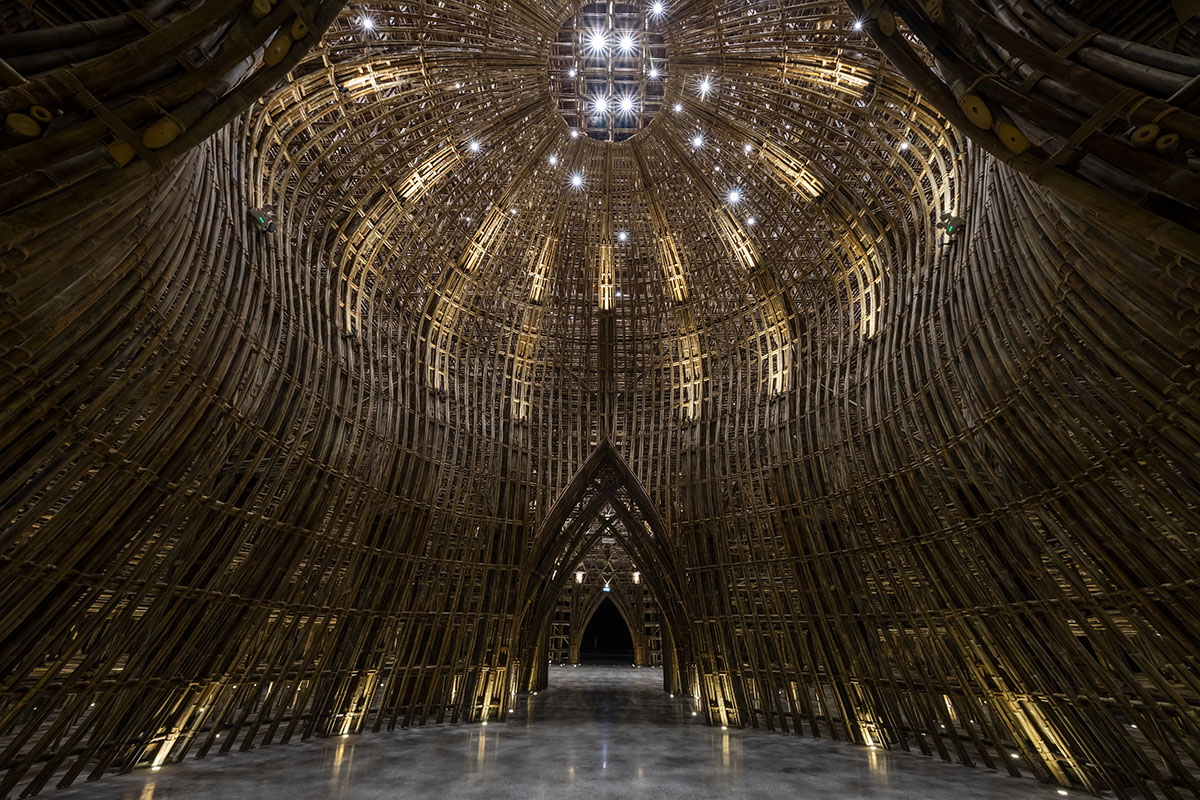 VTN Architects built welcome center with bamboo grid made from 42,000 bamboo culms in Vietnam 