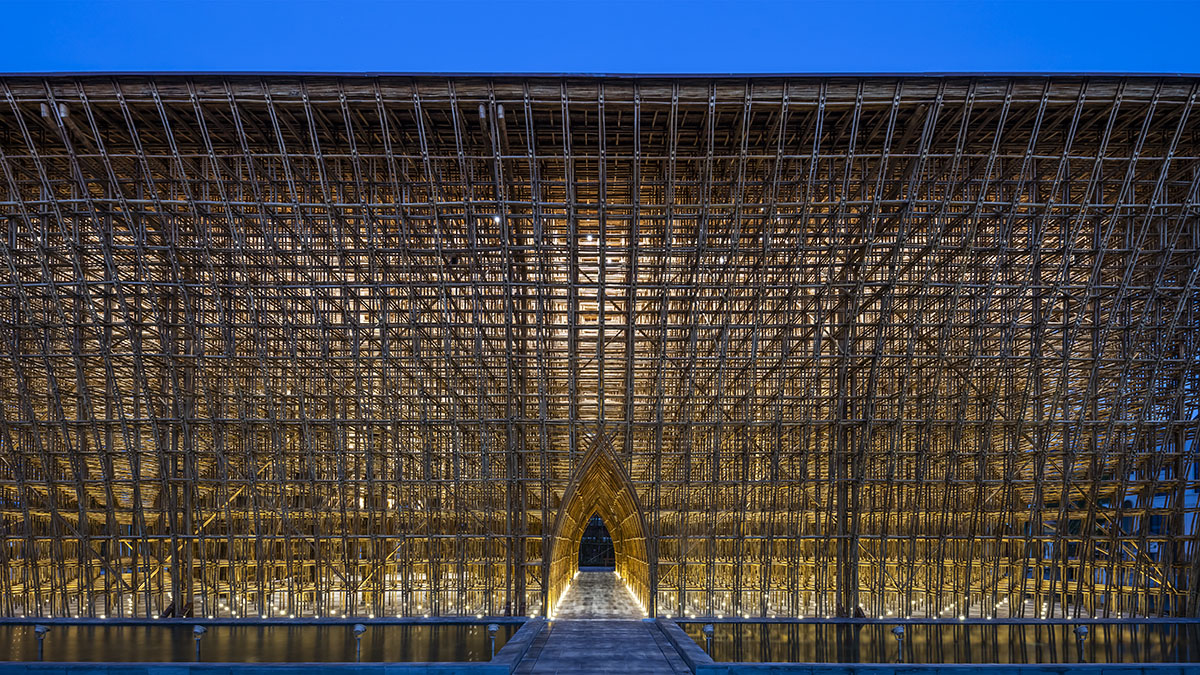VTN Architects built welcome center with bamboo grid made from 42,000 bamboo culms in Vietnam 