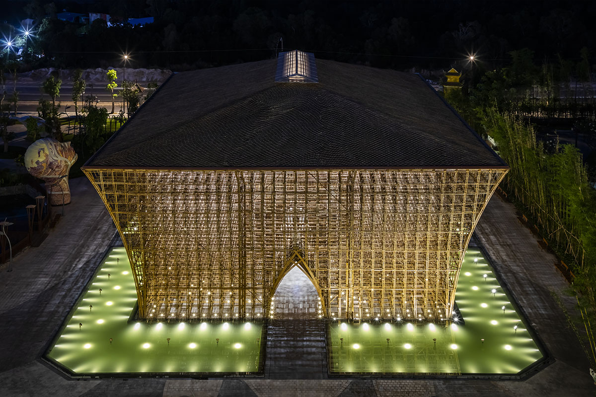 VTN Architects built welcome center with bamboo grid made from 42,000 bamboo culms in Vietnam 