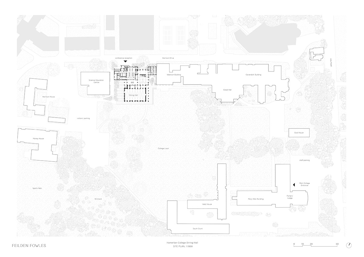 Feilden Fowles completes dining hall wrapped in green faience tiles at University of Cambridge