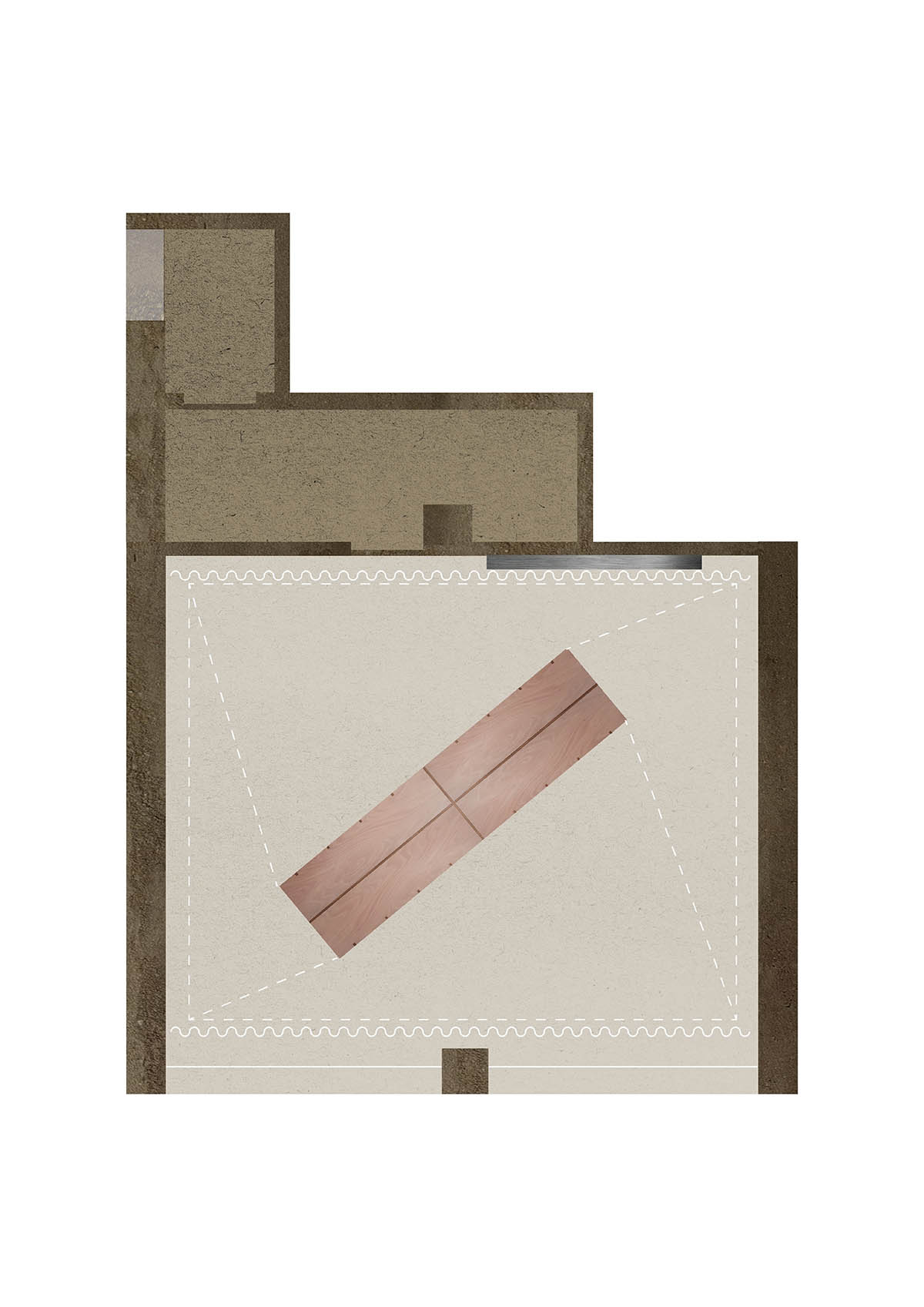 The interior of a workshop brings a zenithal light with the potter's wheel-like ceiling