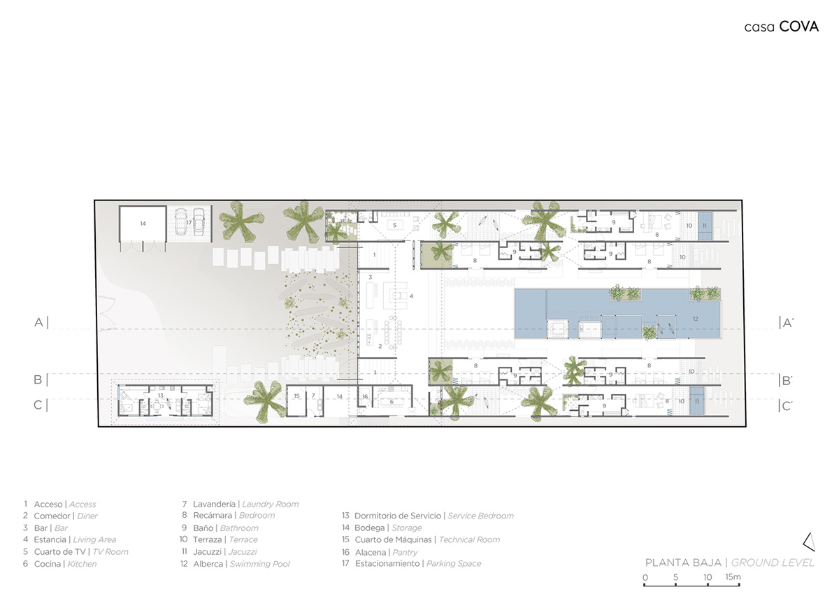 A system of parallel concrete walls forms Casa Cova with private passages designed by anonimous