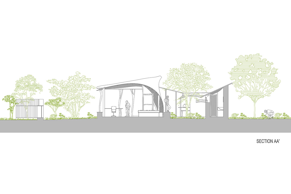 Blurring Boundaries built biophilic farmhouse made of organic and curved walls near Mumbai