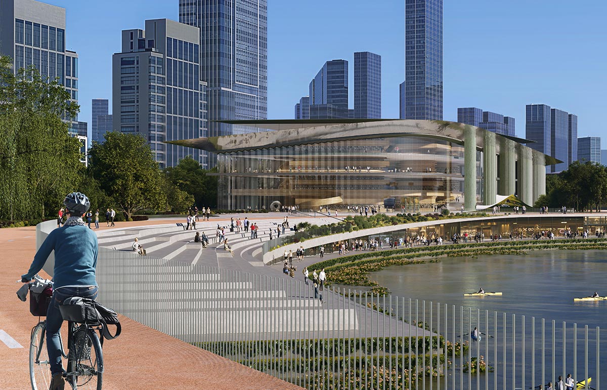 ZHA transforms Hangzhou with the Qiantang Bay Cultural District, featuring sharp floor slabs