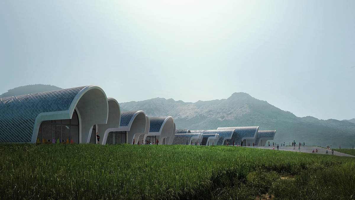 An industrial robot will build Zaha Hadid Architects' barrel-vaulted primary school in Jiangxi