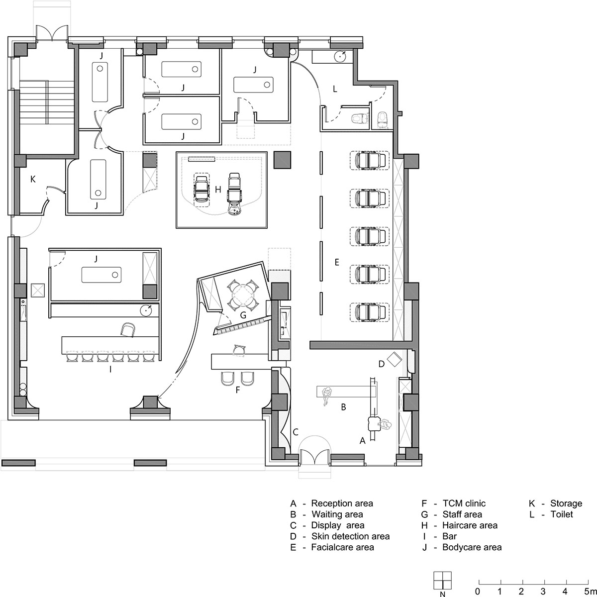 Waterfrom Design's Aqua Health Clinic features blue-toned various volumes as performative objects