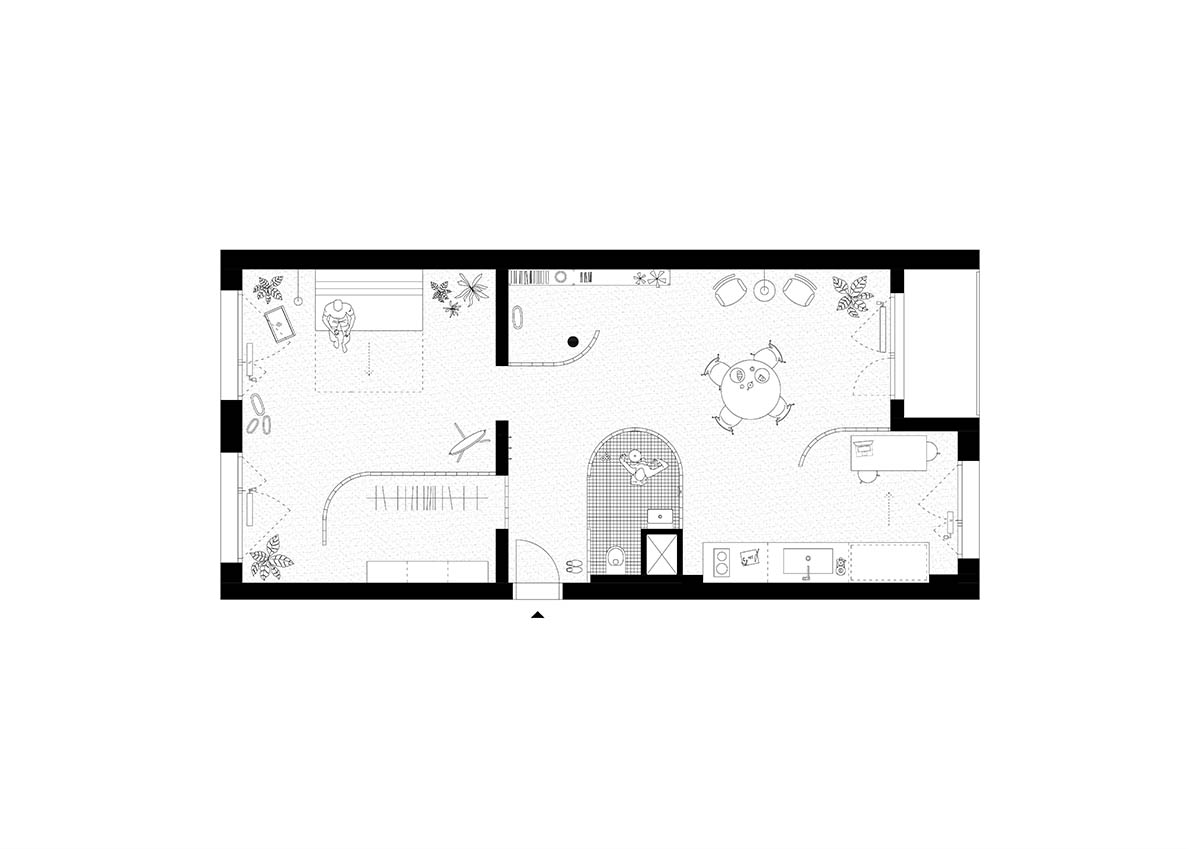 Sculptor’s apartment is defined by translucent glass blocks to give a highest degree of freedom