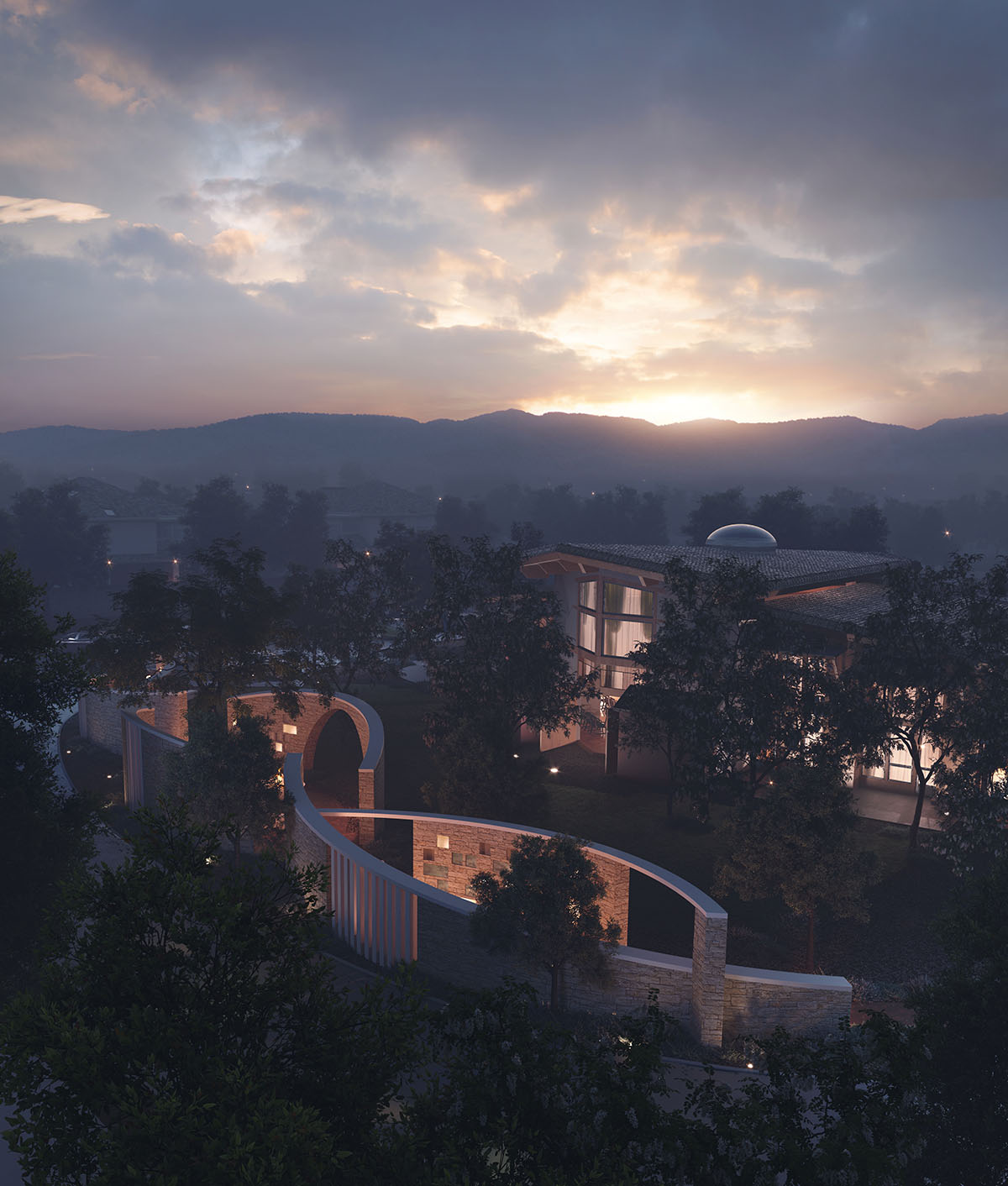 Columbarium by Form4 Architecture is made of intertwined open-air stone pavilions in California 