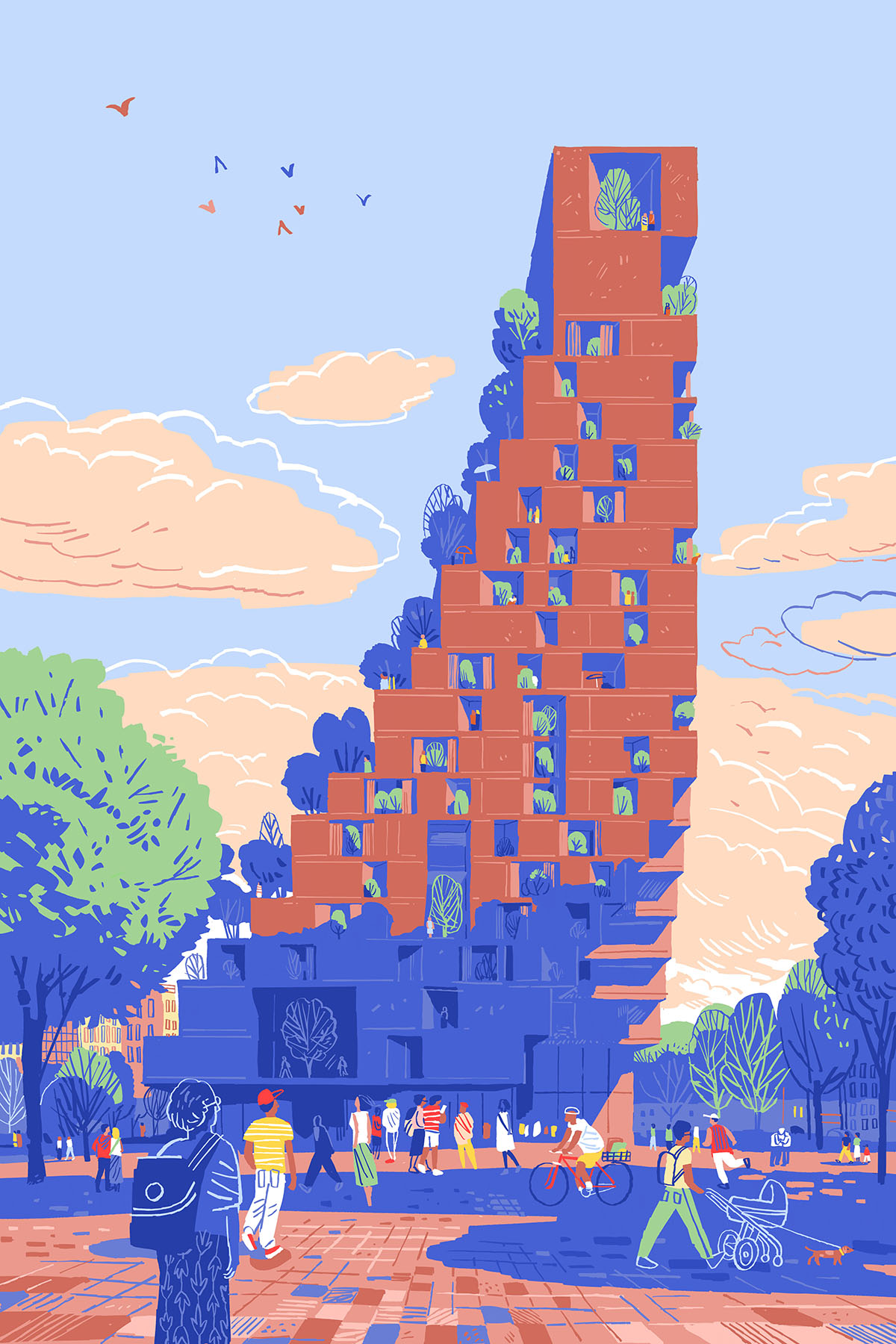 CHYBIK + KRISTOF unveils cascading red concrete tower in Tirana’s upcoming Culture Hub