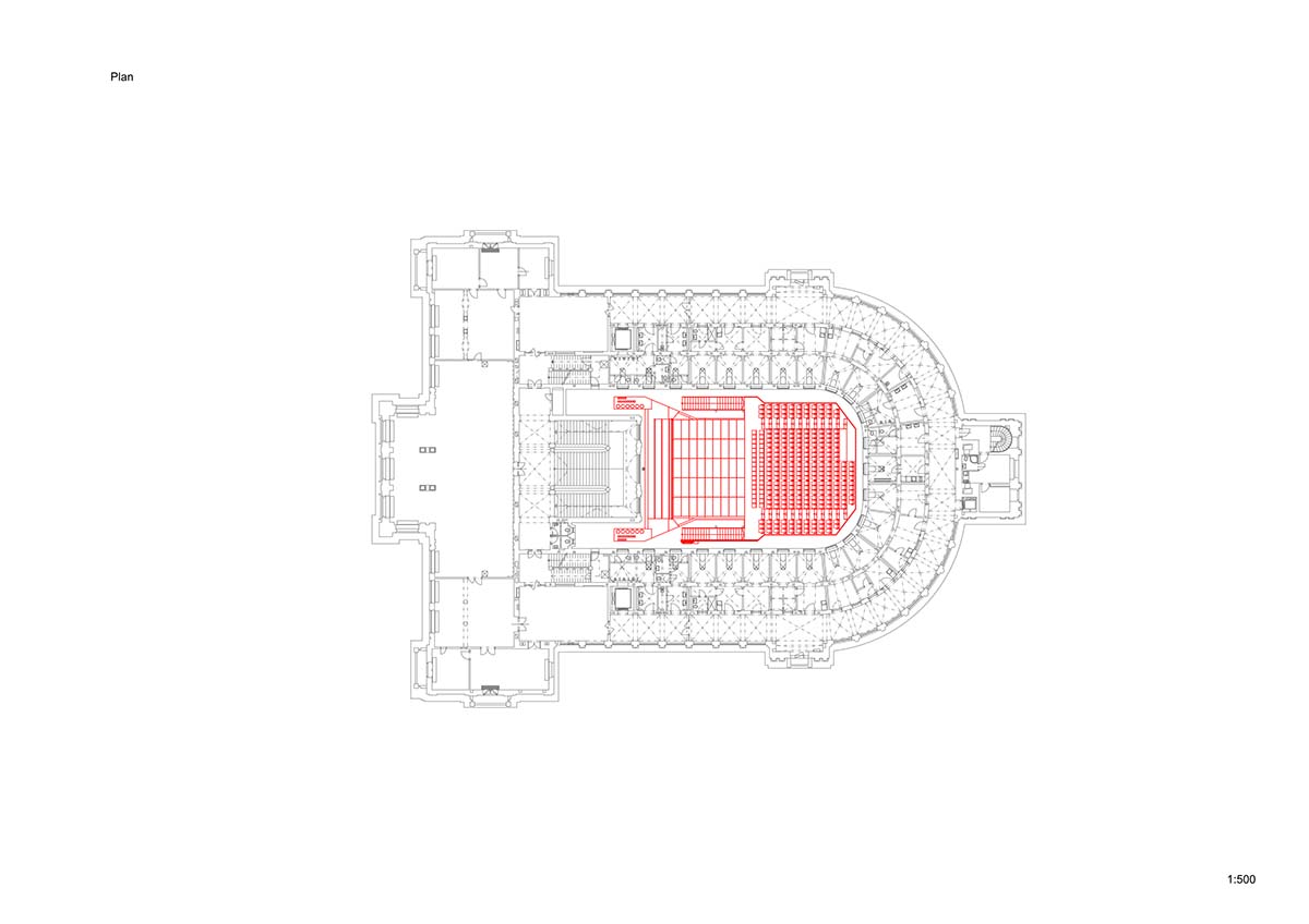 Bold red concert hall makes a statement as a harmonious blend of history and modern technology