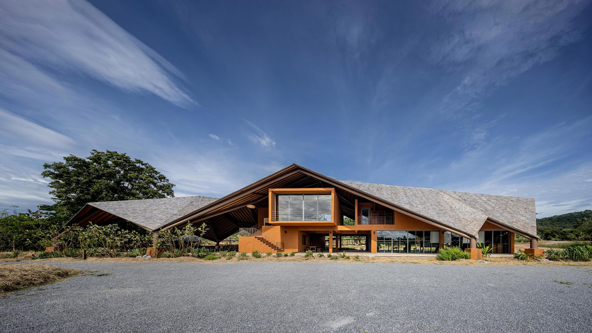 Learning Center by Vin Varavarn Architects features folded bamboo roof in Thailand