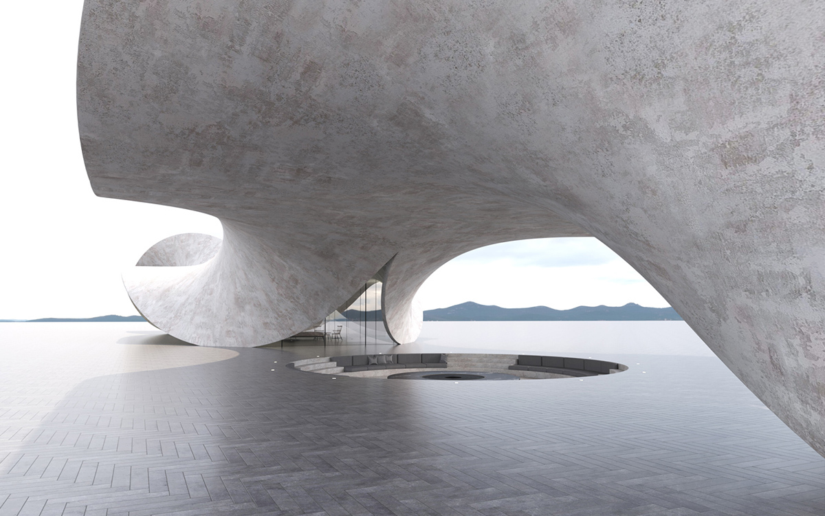 Antony Gibbon proposes house made of a twisted concrete structure becoming part of the landscape