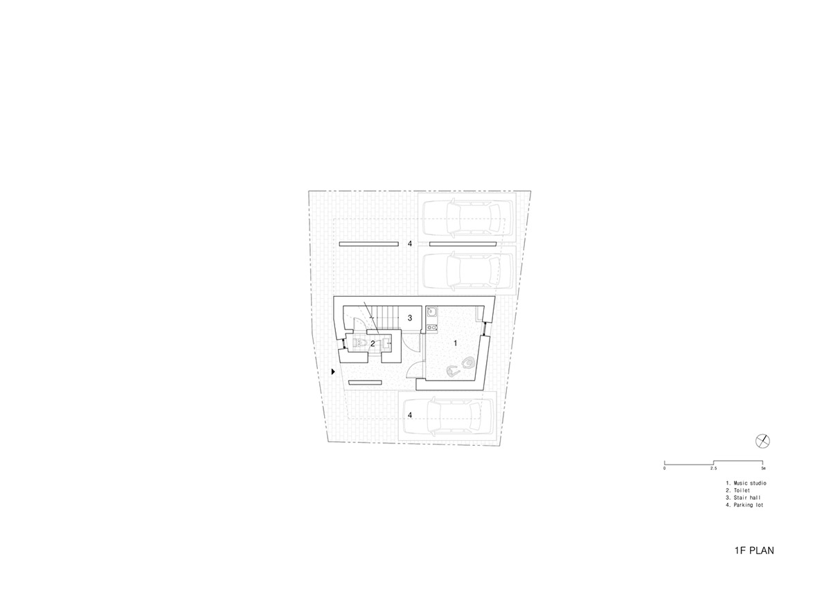 2m2 architects designed clay brick Sista House with inclined roof on narrow lot in Seoul