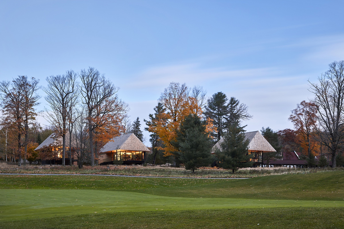 MacKay-Lyons Sweetapple Architects completes island cabins with extruded roofs among pine trees