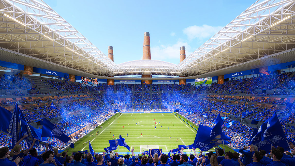 New Birmingham City FC Stadium to feature twelve brick chimneys, celebrating the city's heritage