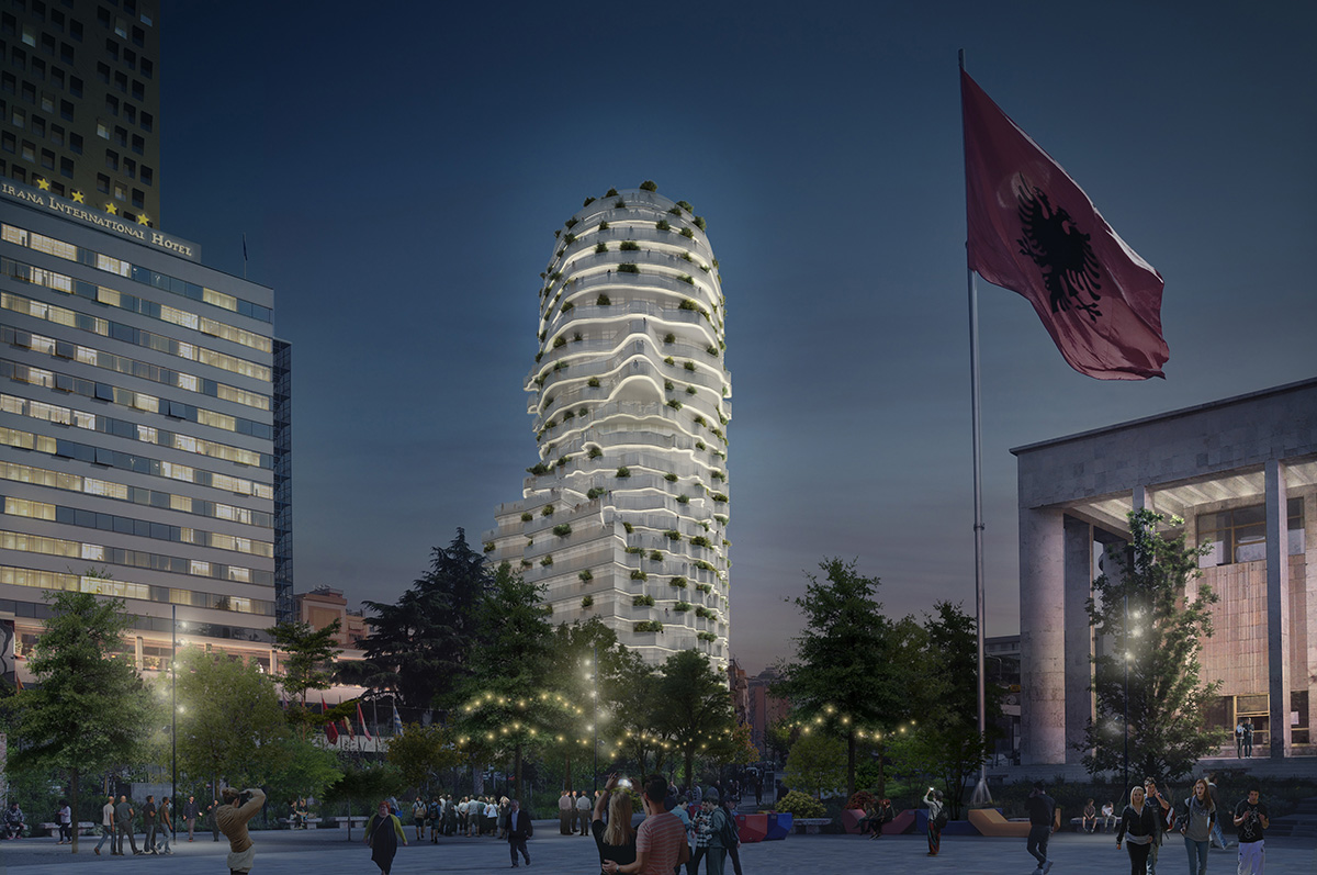 MVRDV sculpts mixed-use tower in the shape of a statue of Albania’s national hero