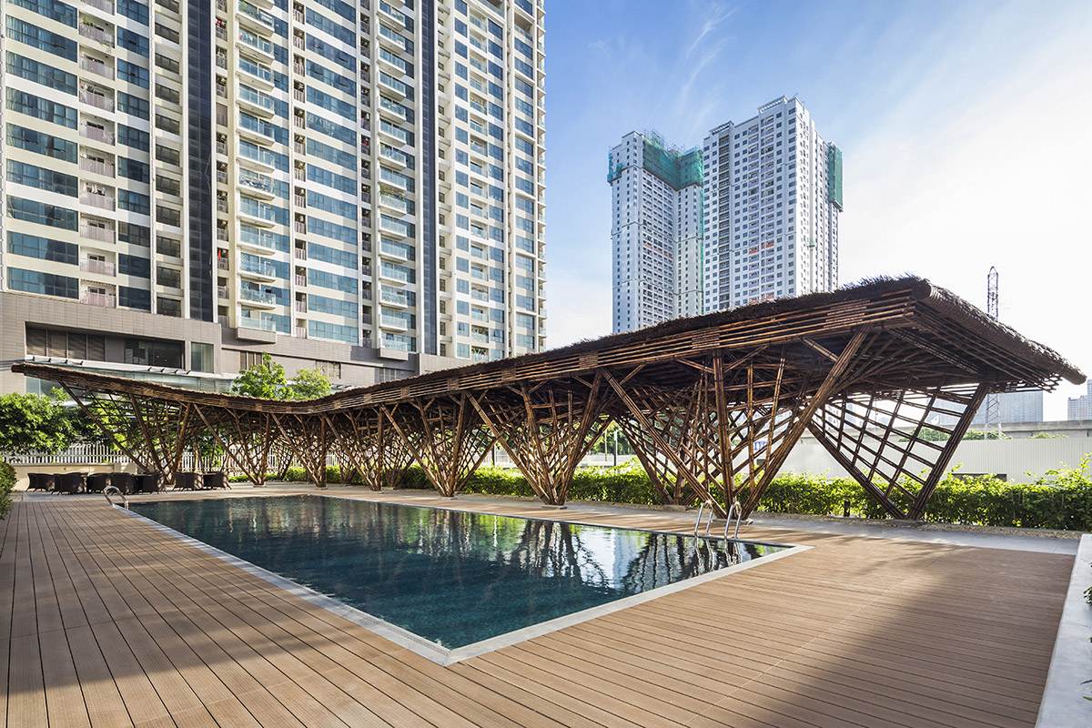 VTN Architects' Vinata Bamboo Pavilion creates a natural pathway in a garden of high-rise buildings
