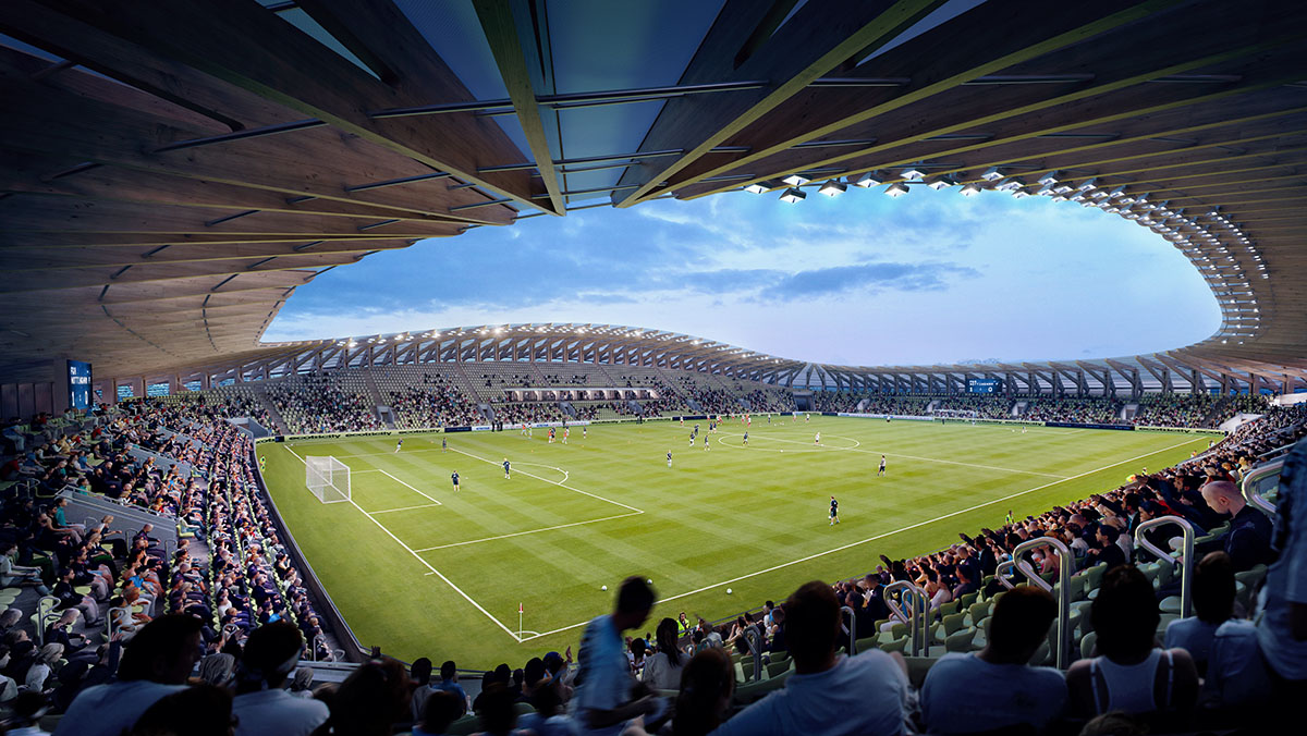 Zaha Hadid Architects' all-timber football stadium in Stroud gets approval from the City Council