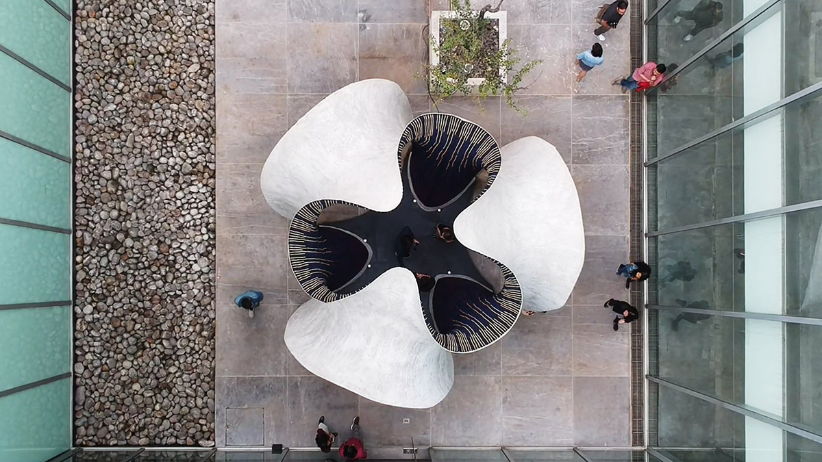 Zaha Hadid Architects designed a sinuous concrete shell for its first exhibition in Mexico