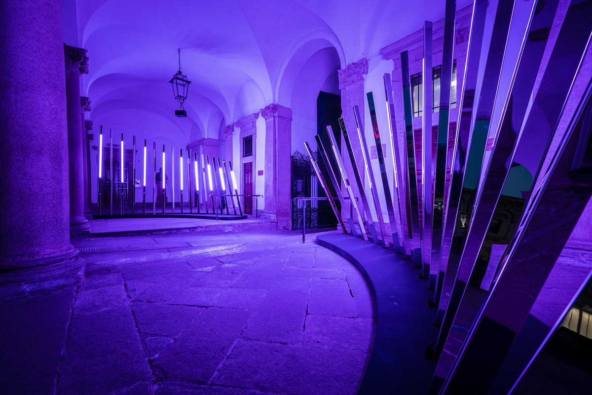noa* installs 34 light beams that form Transsensorial Gateway at Milan Design Week 2021 