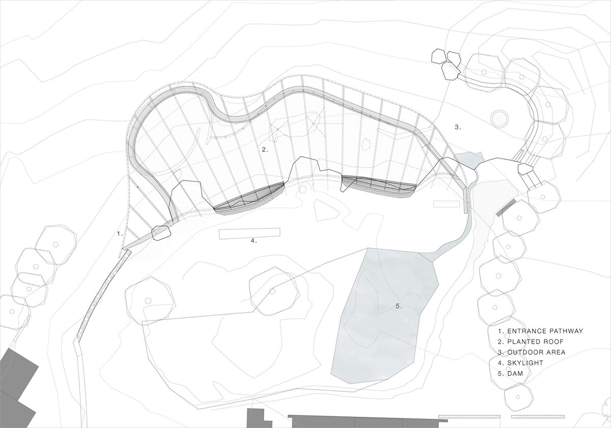 KLG Architects completes heritage center with undulating roof that acts as a small shelter