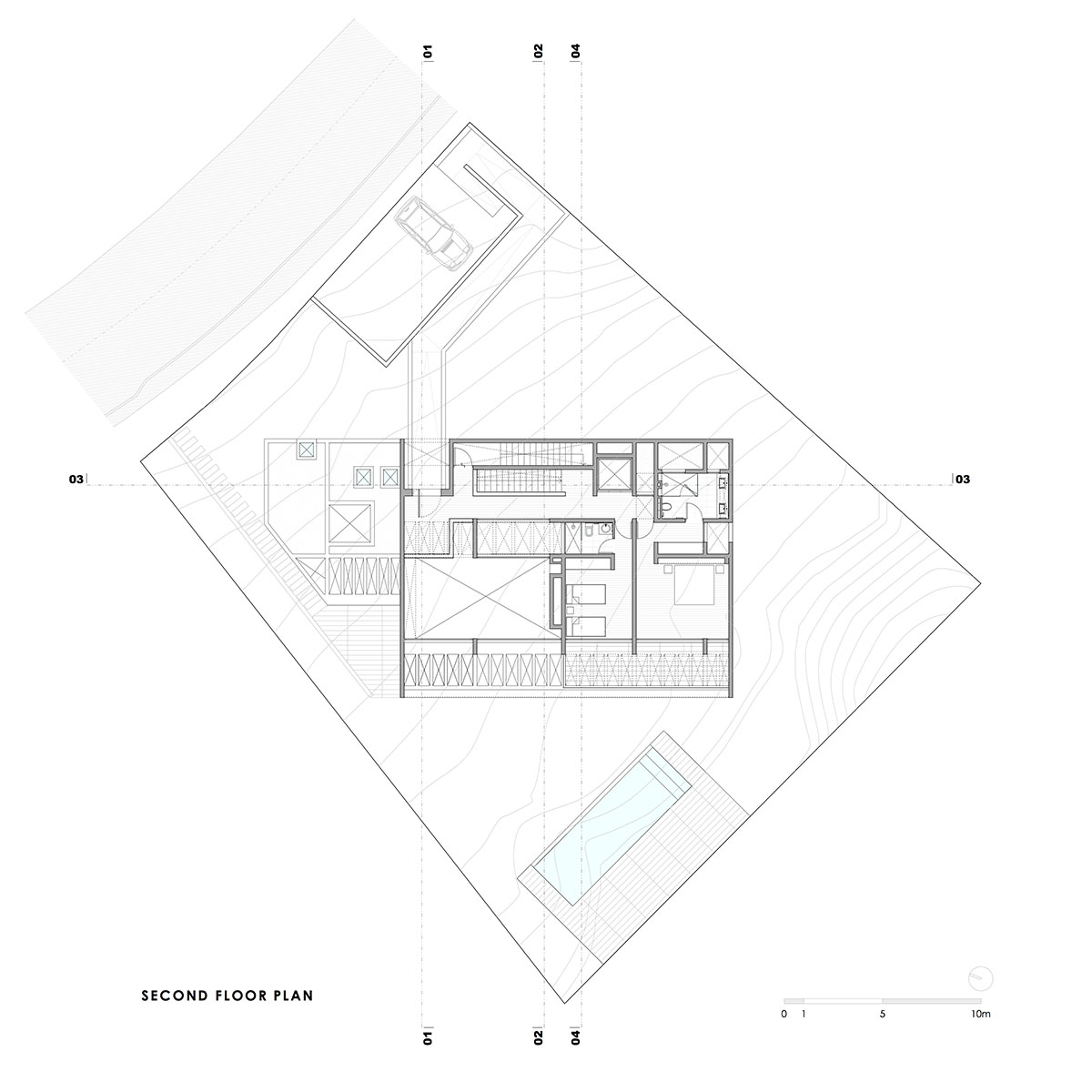 Cristián Romero Valente built this white concrete house on steep slope to give serene view in Chile