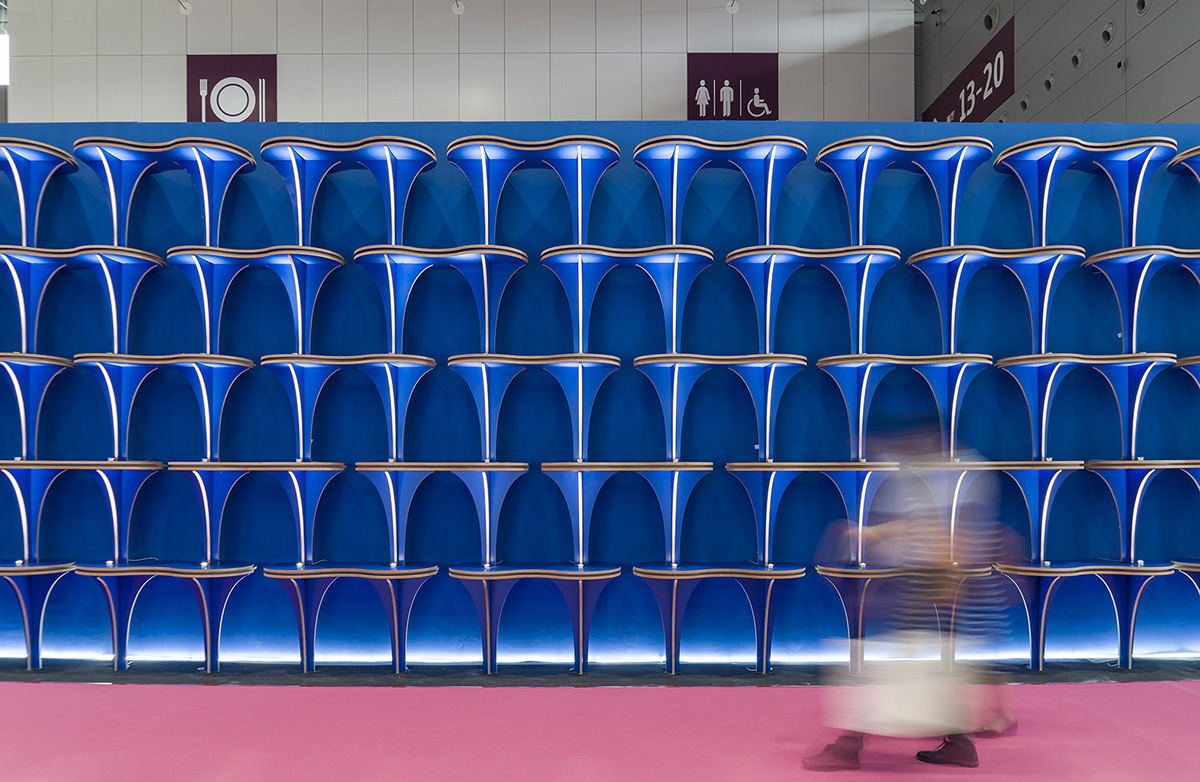Various Associates used recycled materials to build pavilion reducing waste in an exhibition area