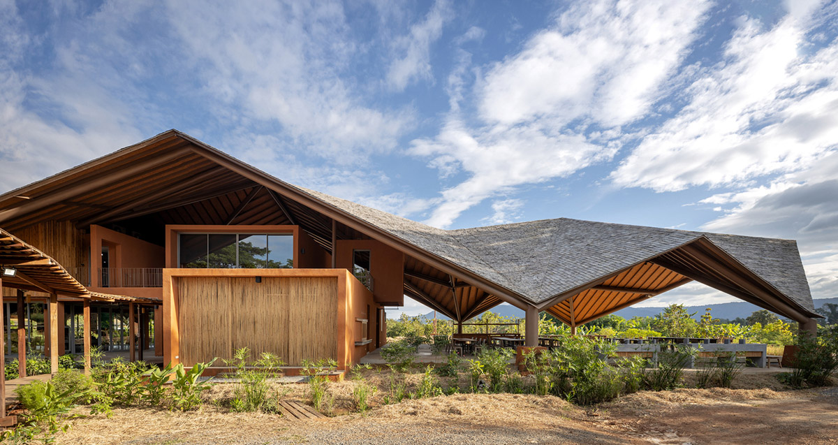 Learning Center by Vin Varavarn Architects features folded bamboo roof in Thailand