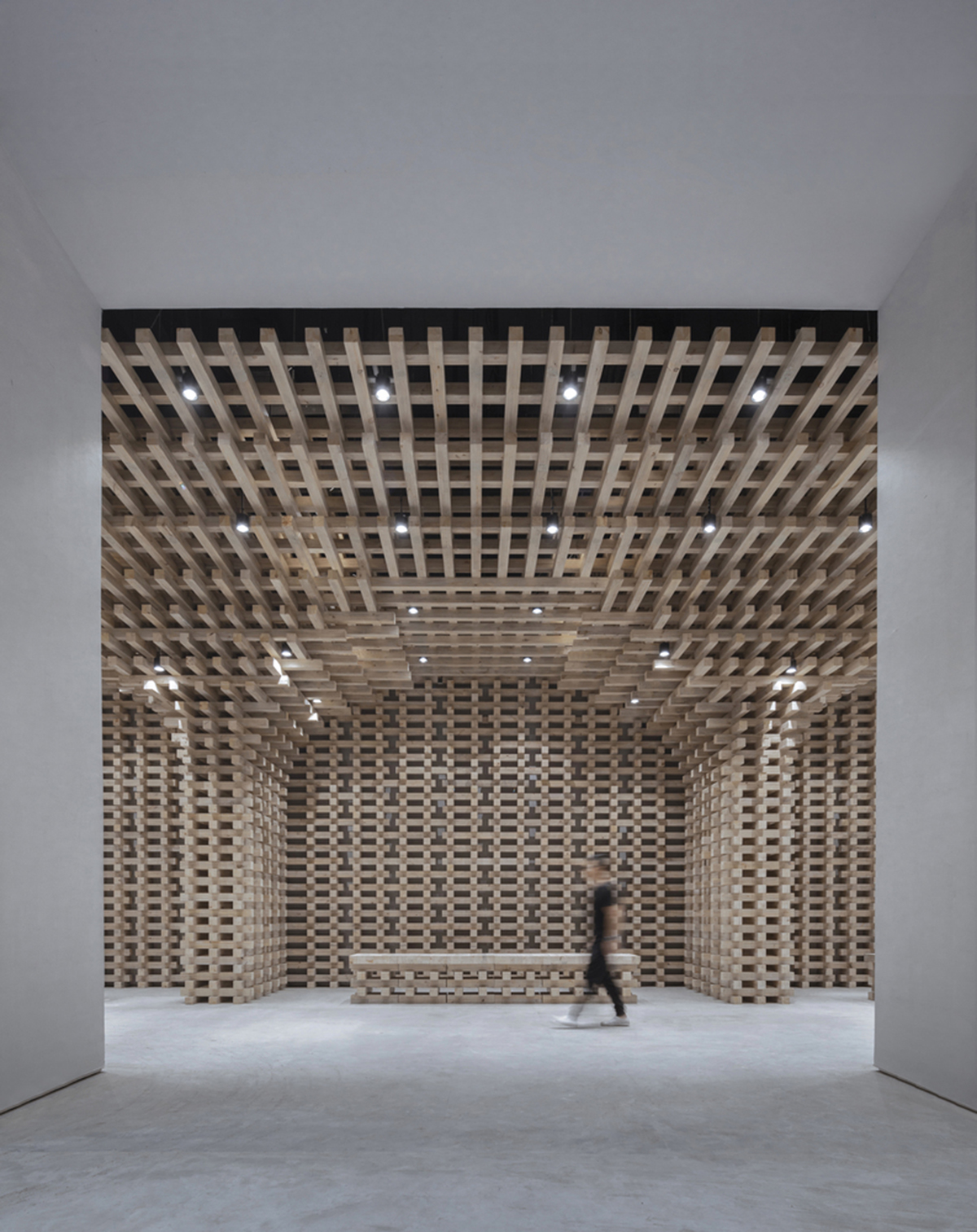 BANDe Architects combines greyscale interior with gridded wooden structures for GreenMonster Lab