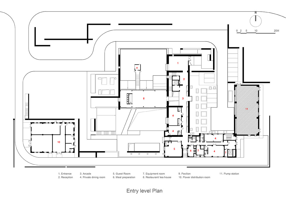 Linear placement of earth-toned walls choreographs a serene hotel by Studio A+ in China 