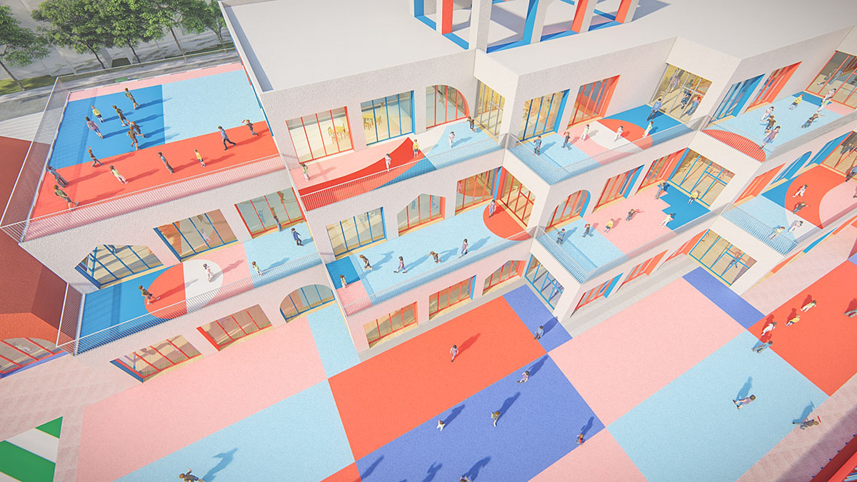 CLOU architects completes kindergarten with white stacked blocks in Liangzhu