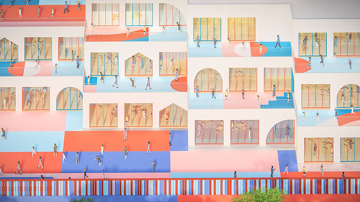 CLOU architects completes kindergarten with white stacked blocks in Liangzhu