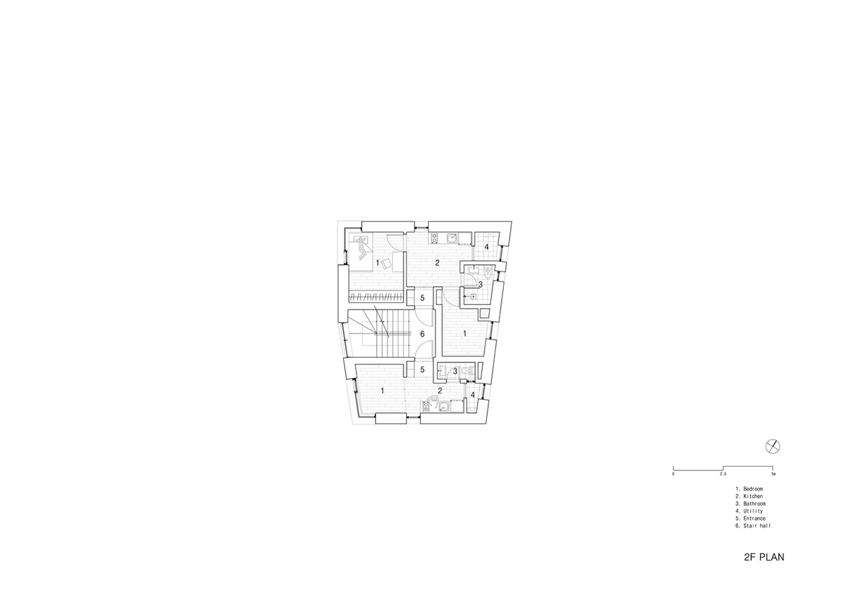 2m2 architects designed clay brick Sista House with inclined roof on narrow lot in Seoul