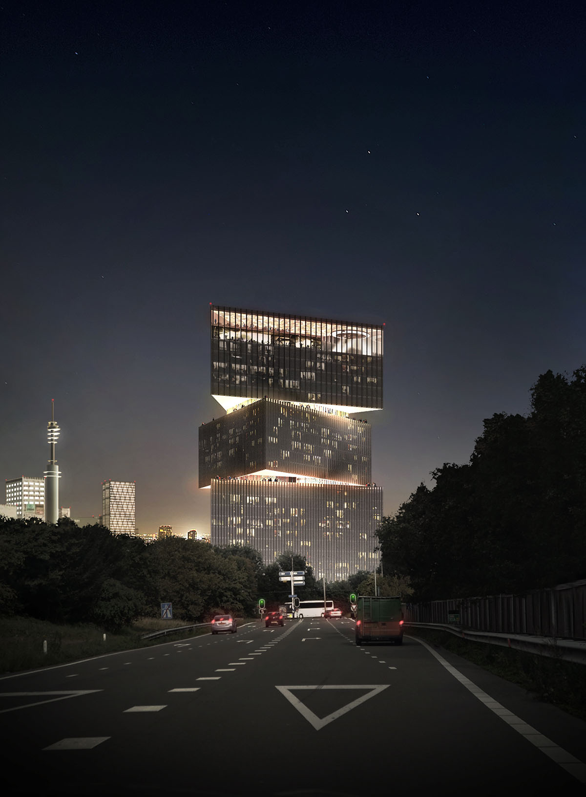 OMA's Nhow Amsterdam RAI hotel takes shape with mega triangular volumes