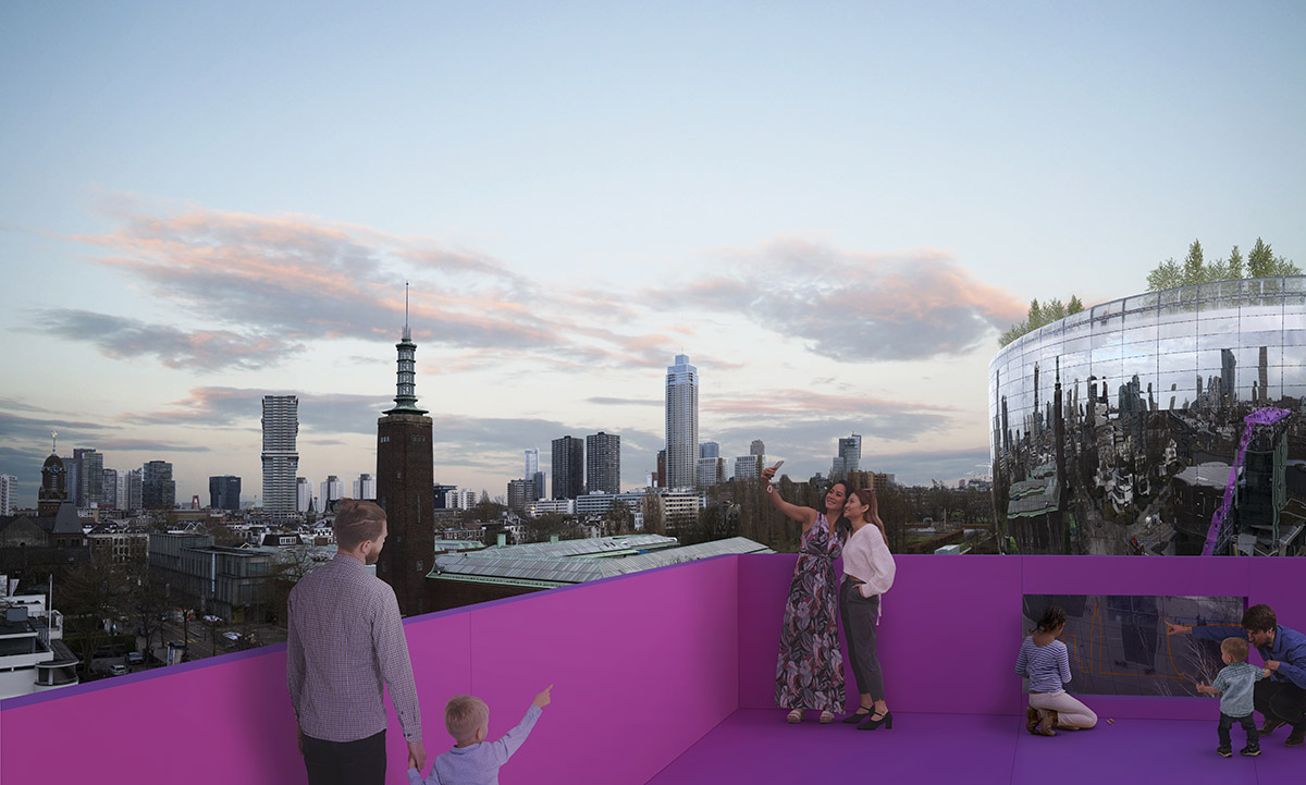 MVRDV designs pink-colored staircase and stage on the roof of Het Nieuwe Instituut