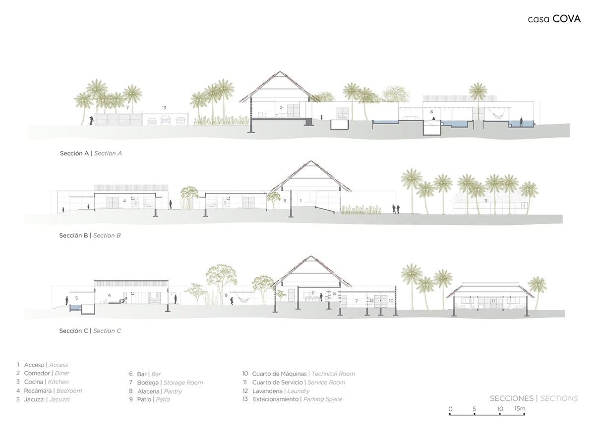 A system of parallel concrete walls forms Casa Cova with private passages designed by anonimous