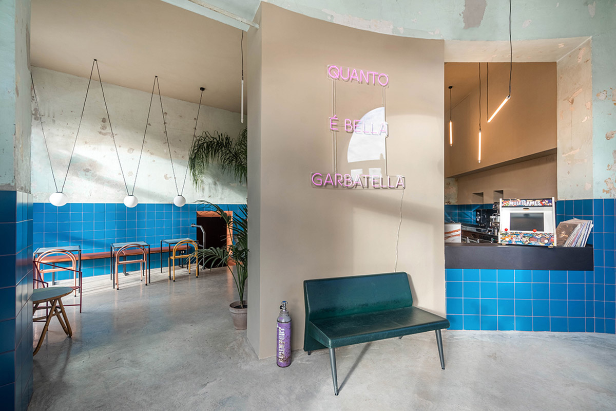 STUDIOTAMAT converts abandoned bakery into a colorful restaurant in Rome