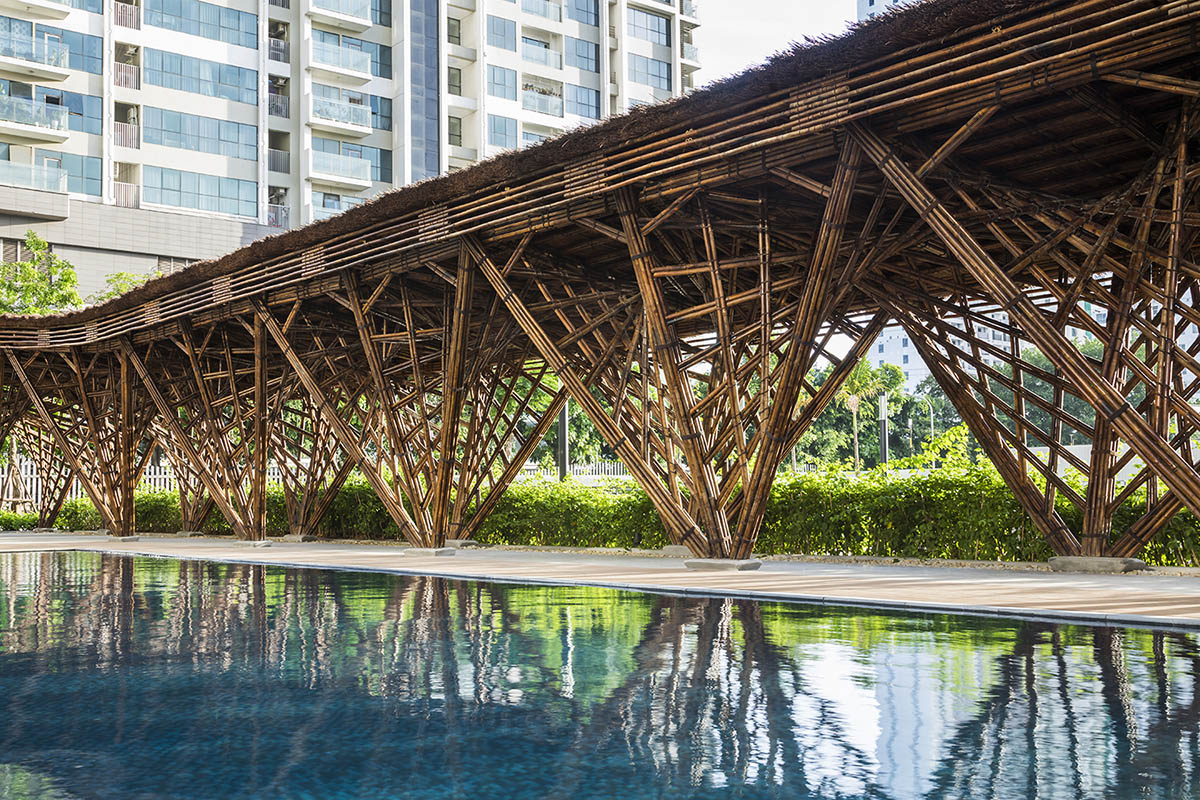 VTN Architects' Vinata Bamboo Pavilion creates a natural pathway in a garden of high-rise buildings