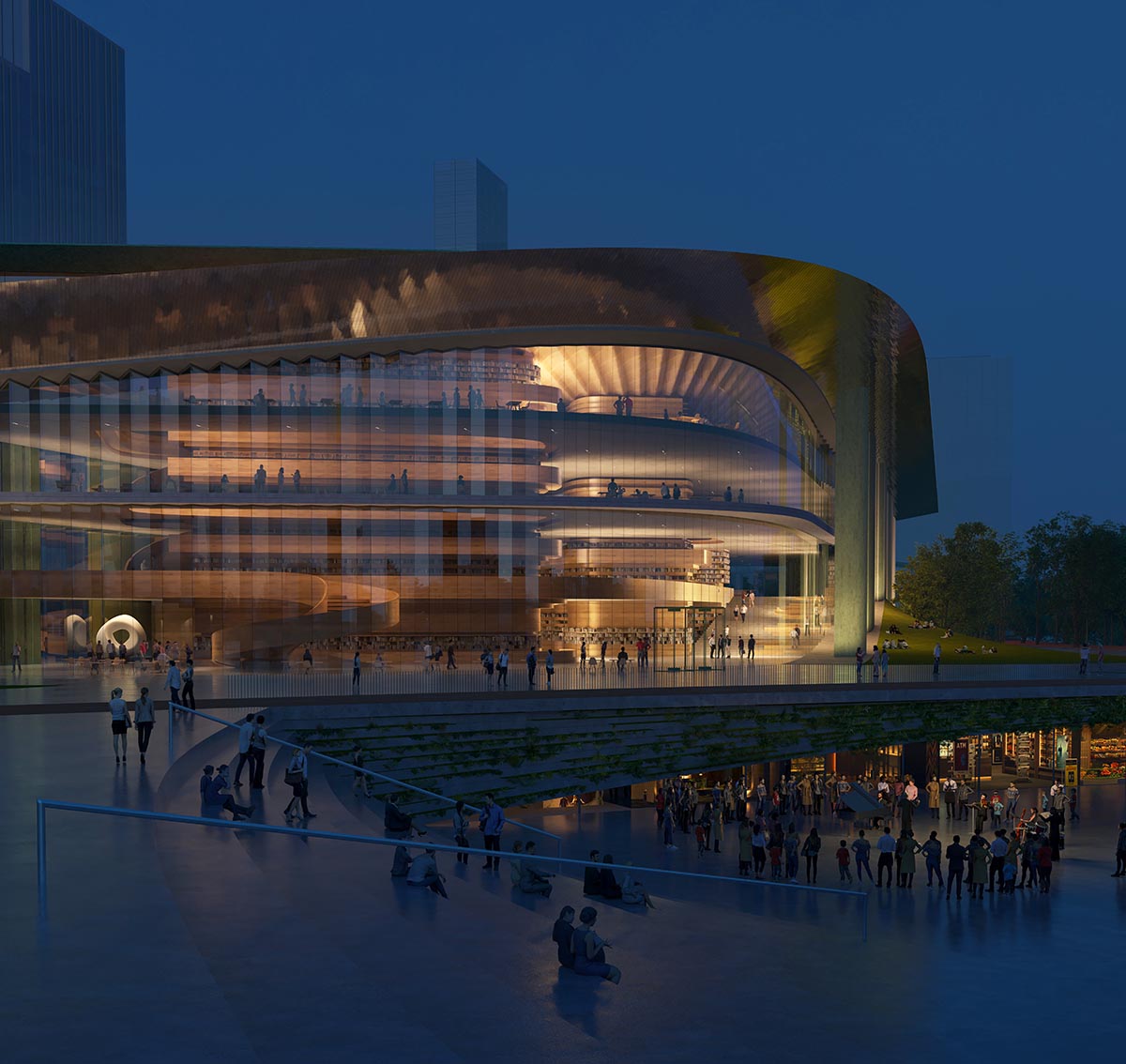 ZHA transforms Hangzhou with the Qiantang Bay Cultural District, featuring sharp floor slabs