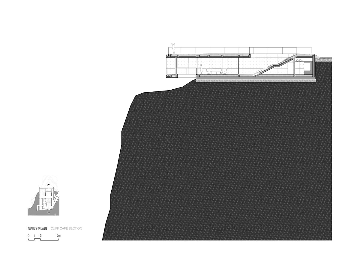 TAO built concrete cafe on a cliff as an extension of the land in China