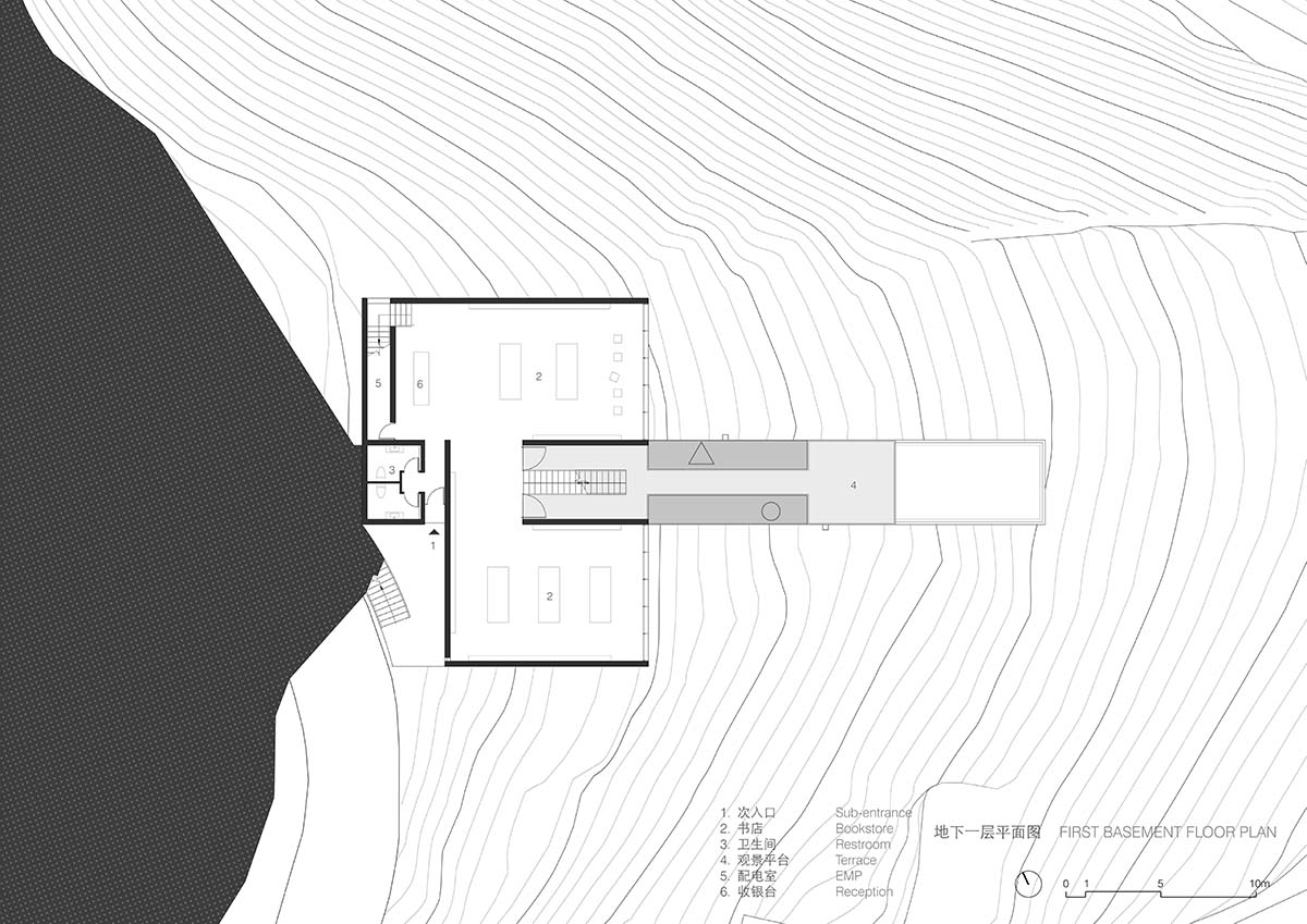 TAO completes concrete bookstore with protruding structure on a steep slope in China 