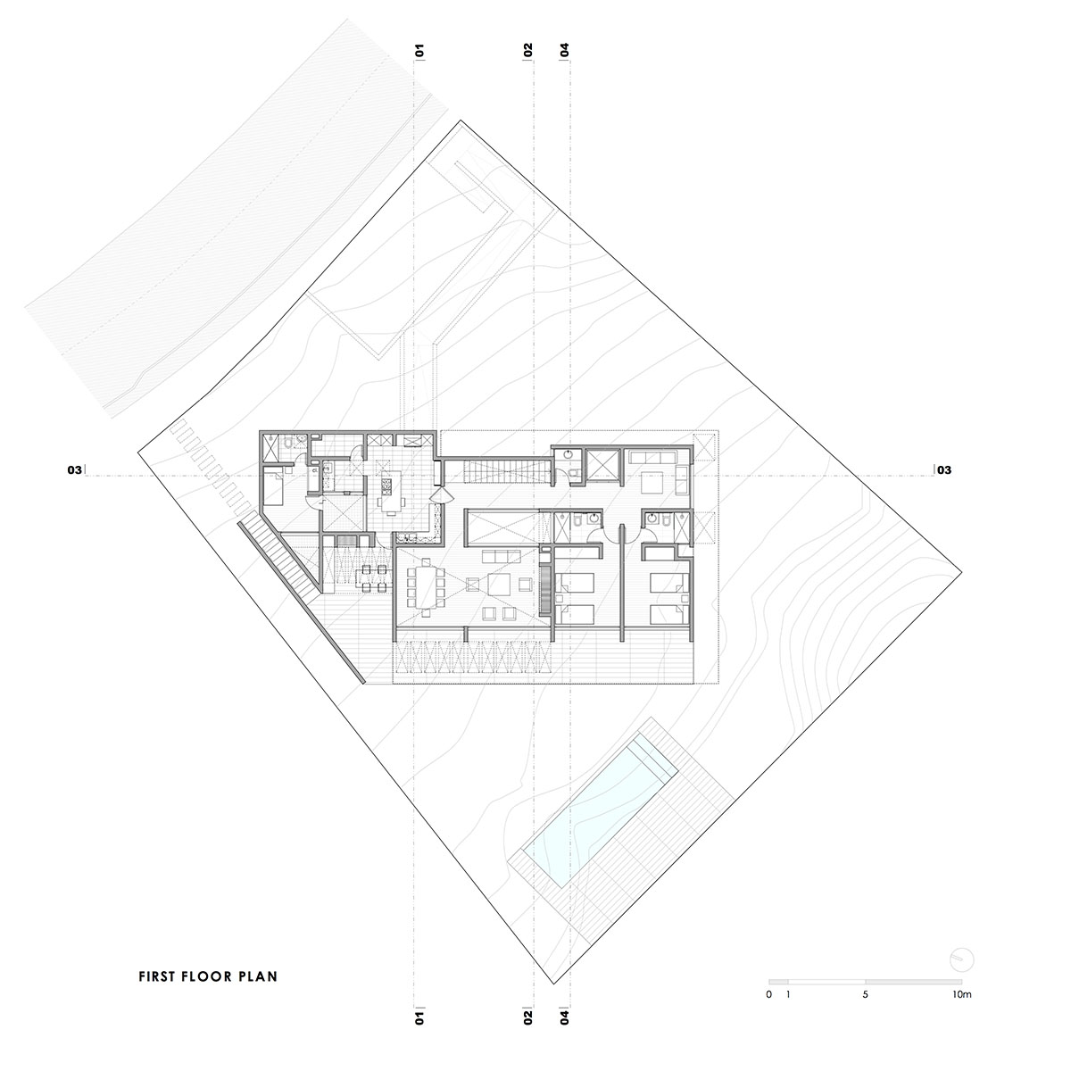 Cristián Romero Valente built this white concrete house on steep slope to give serene view in Chile