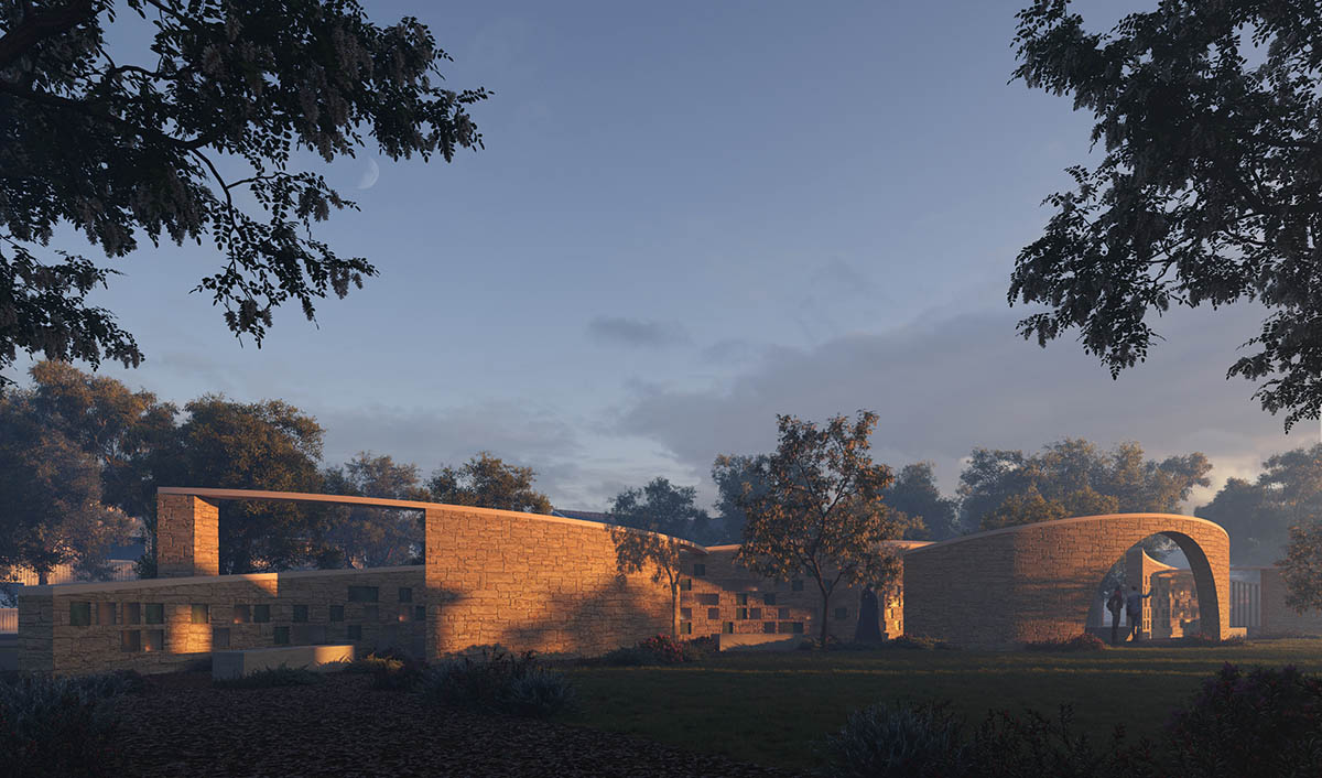Columbarium by Form4 Architecture is made of intertwined open-air stone pavilions in California 