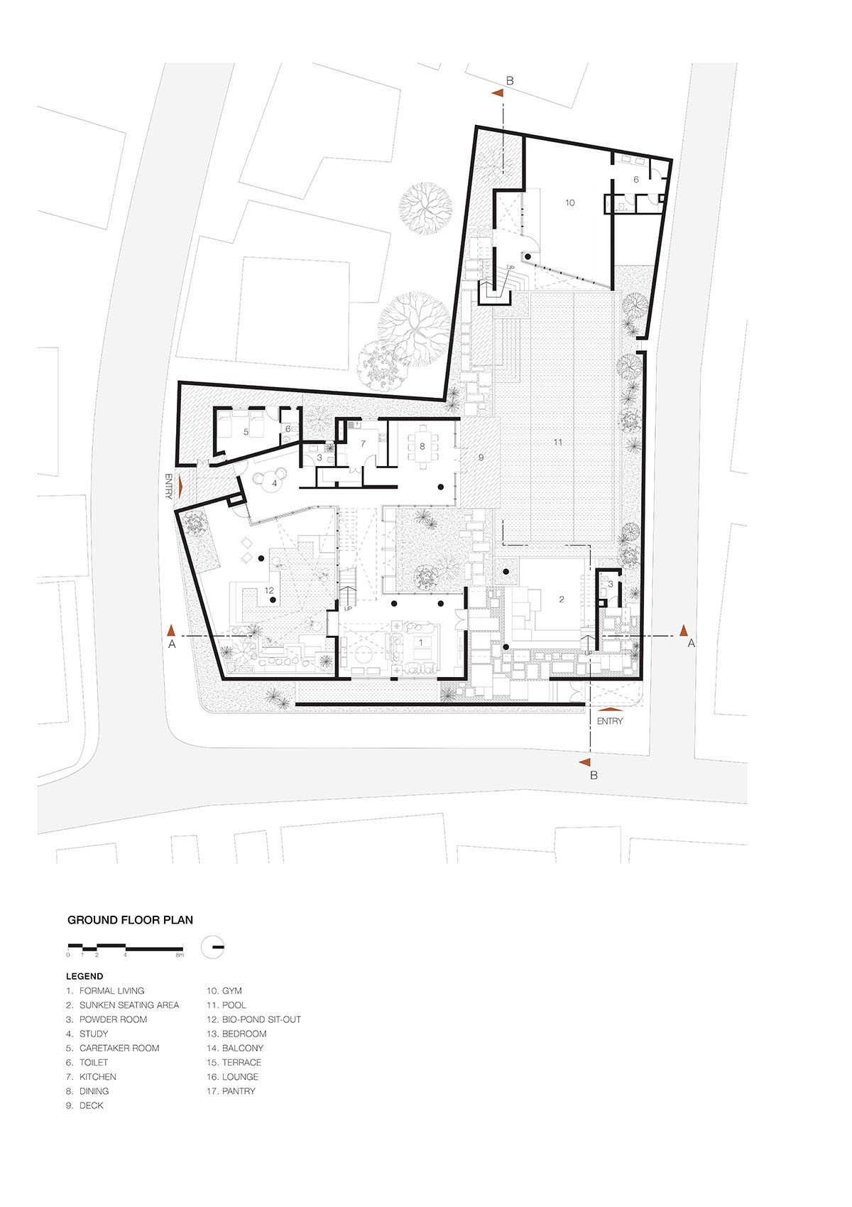 12-foot-tall weathered steel wall ensures privacy and noise-free house in India by Abin Design Studio