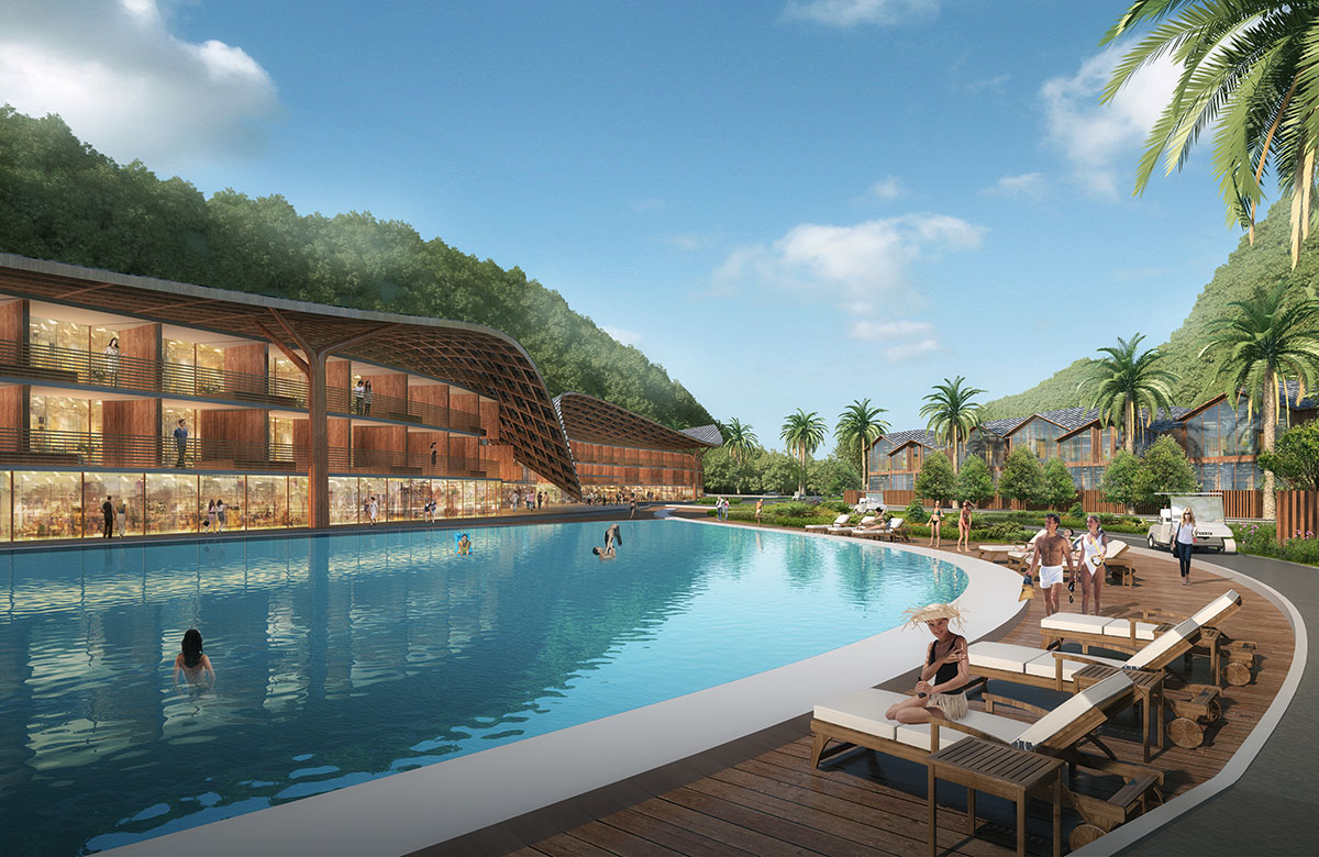 GroupGSA designs mountain-like town resort in Guilin, China