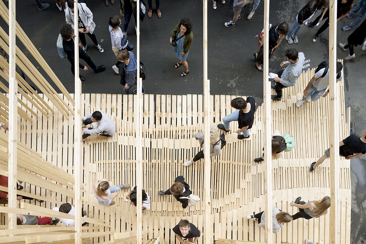A massive demountable wooden installation erected in less than 10 days by 1st-year students in Zurich