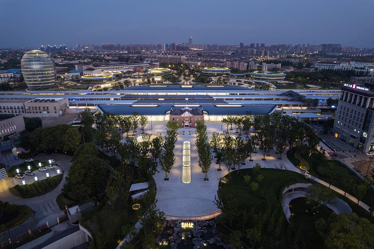 MAD completes Train Station In The Forest with a floating metal roof in Jiaxing