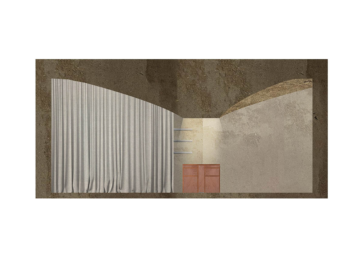 The interior of a workshop brings a zenithal light with the potter's wheel-like ceiling