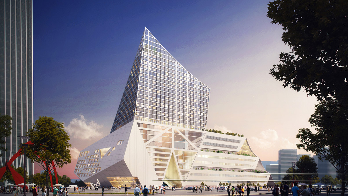 OMA reveals design for polyhedron International Conference and Exchange Center in Shenzhen